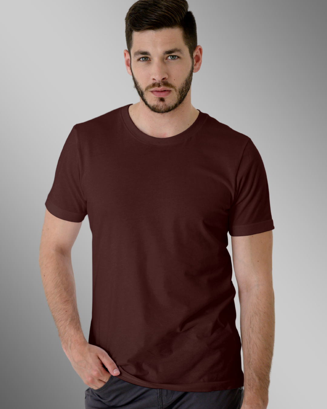 Burgundy Plain T Shirt For Men