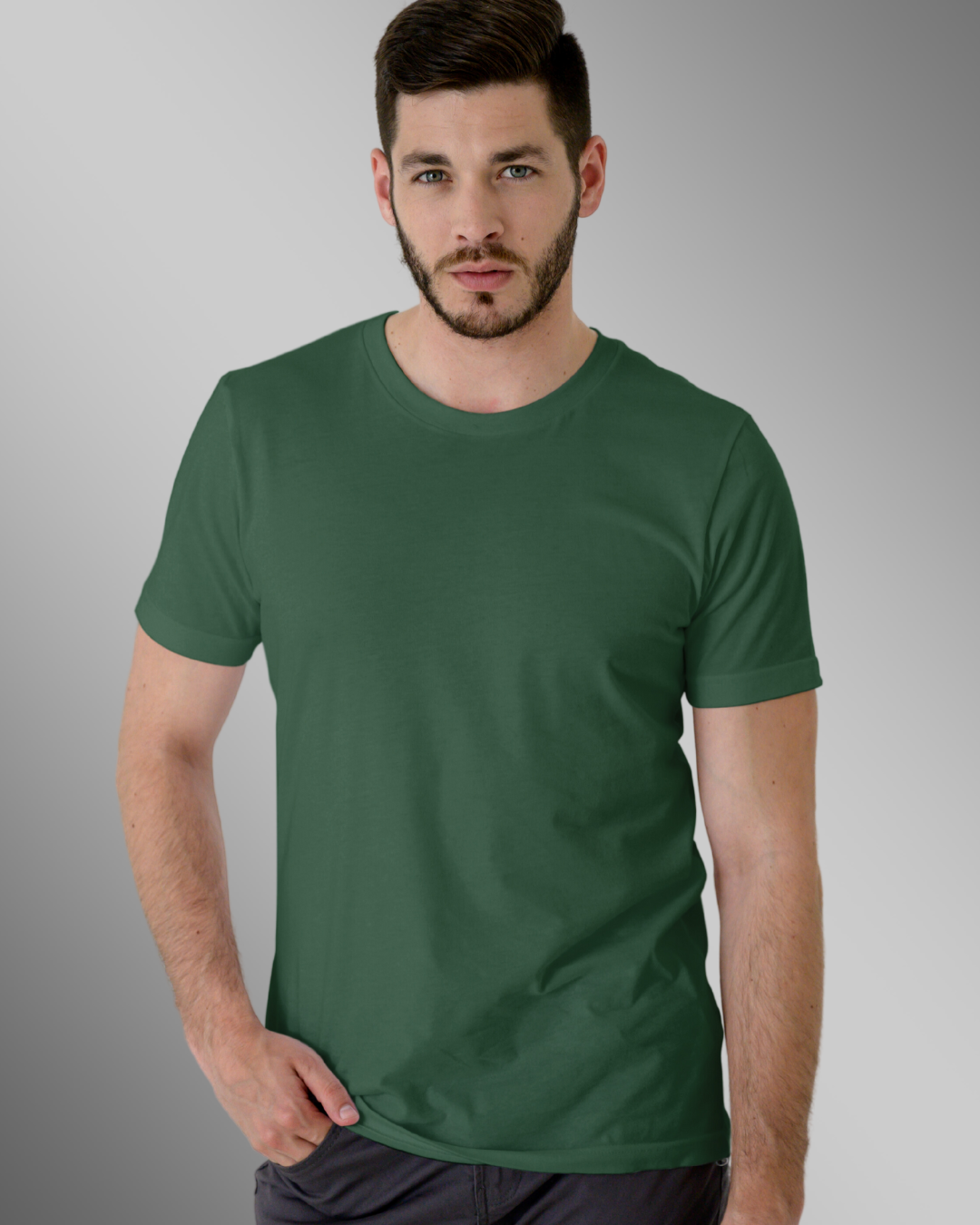 Bottle Green Plain T Shirt For Men