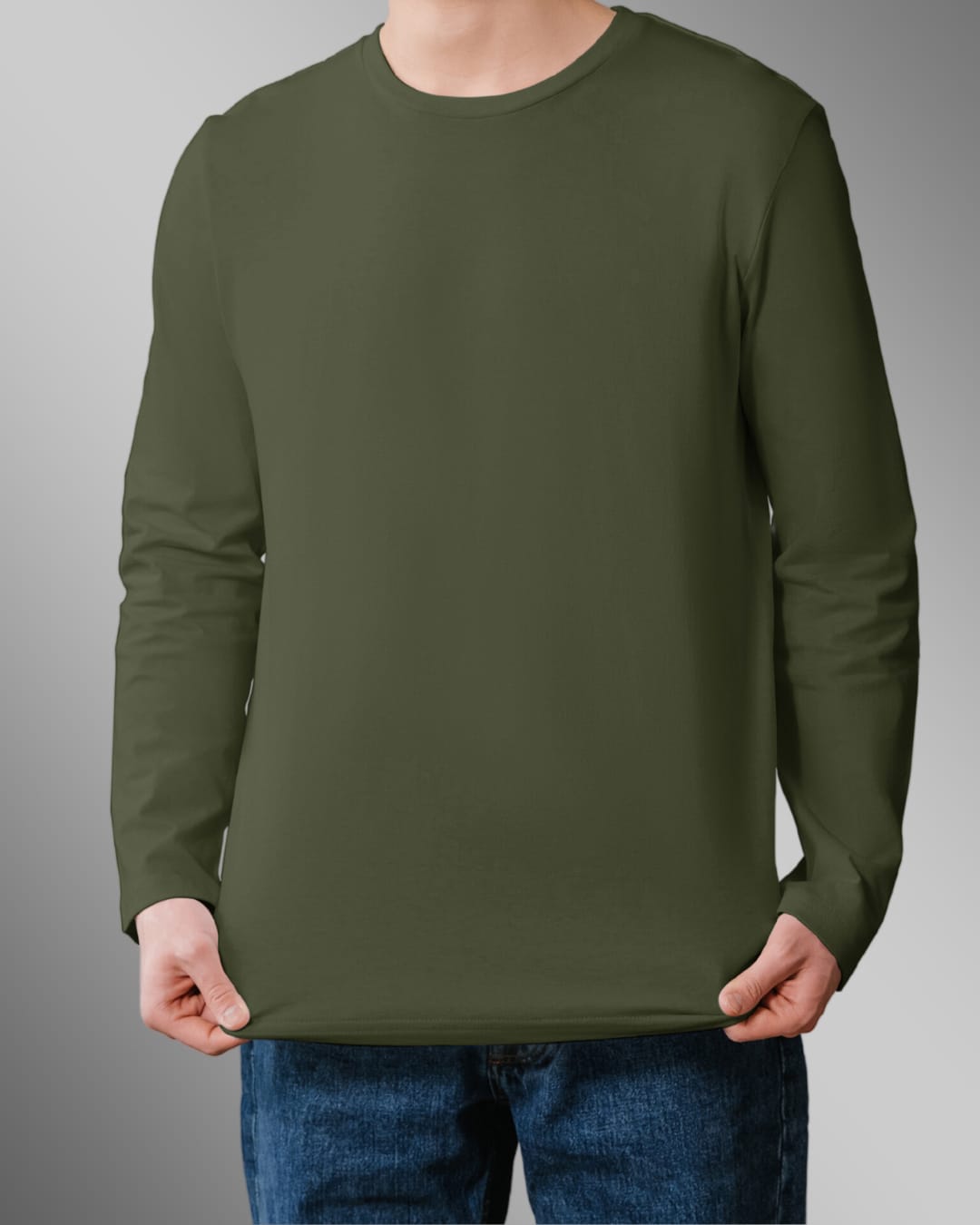 Olive Green- Plain Full Sleeve T Shirt For Men