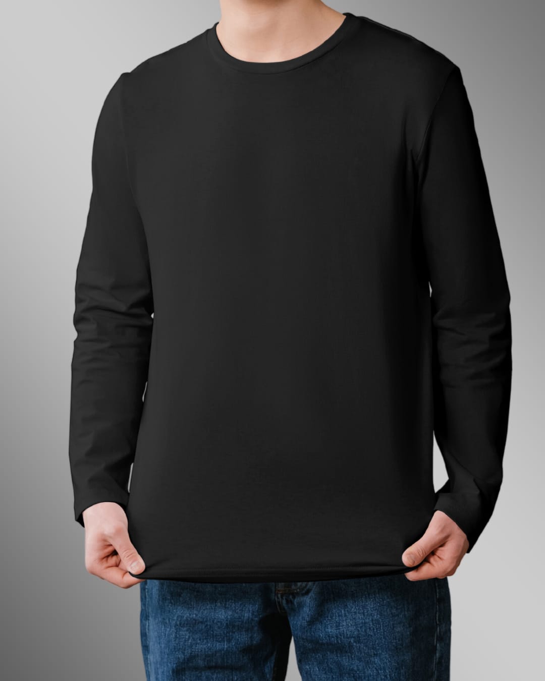 Black Plain-Full Sleeve T Shirt For Men