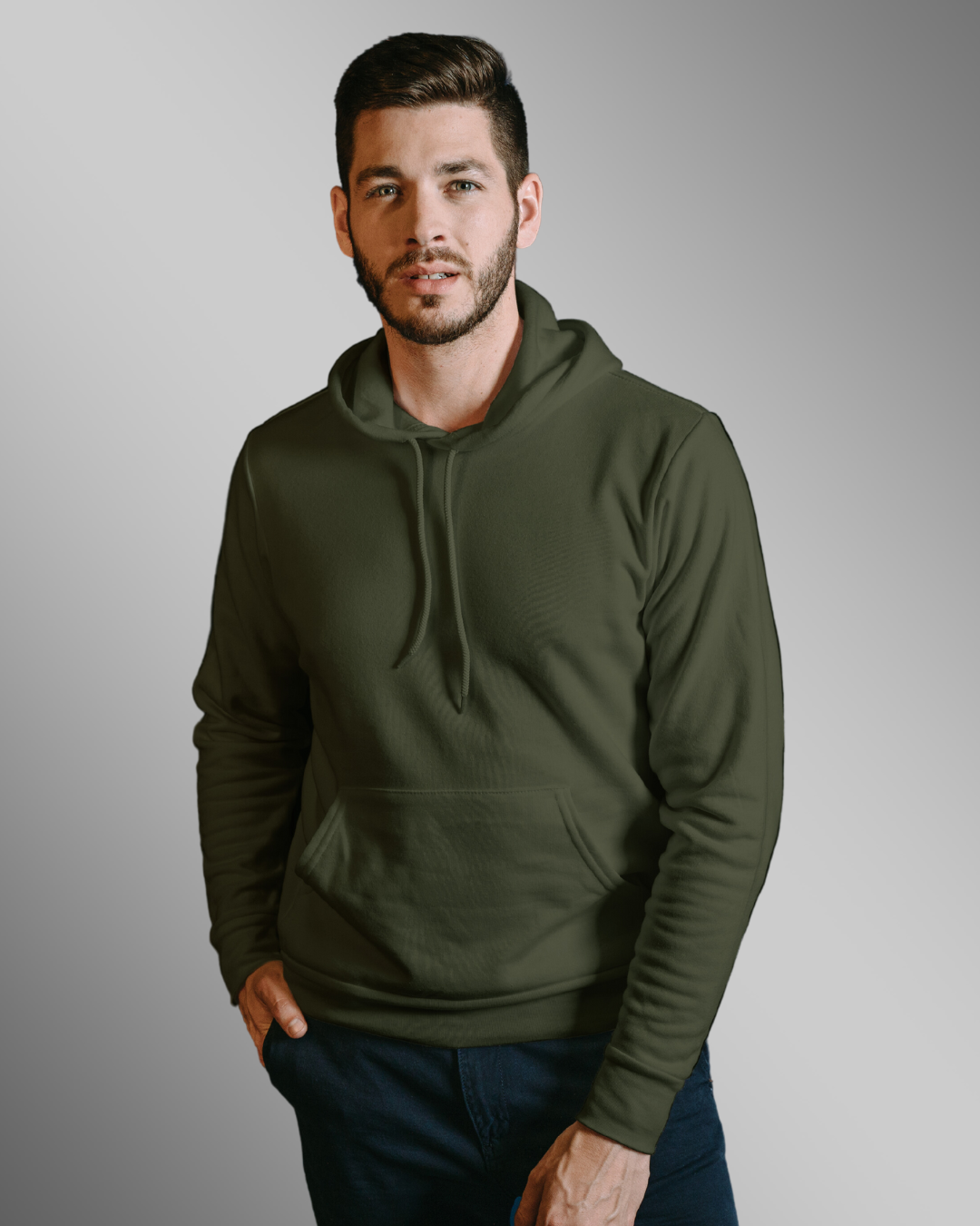 Olive Green Plain - Hoodies for Men