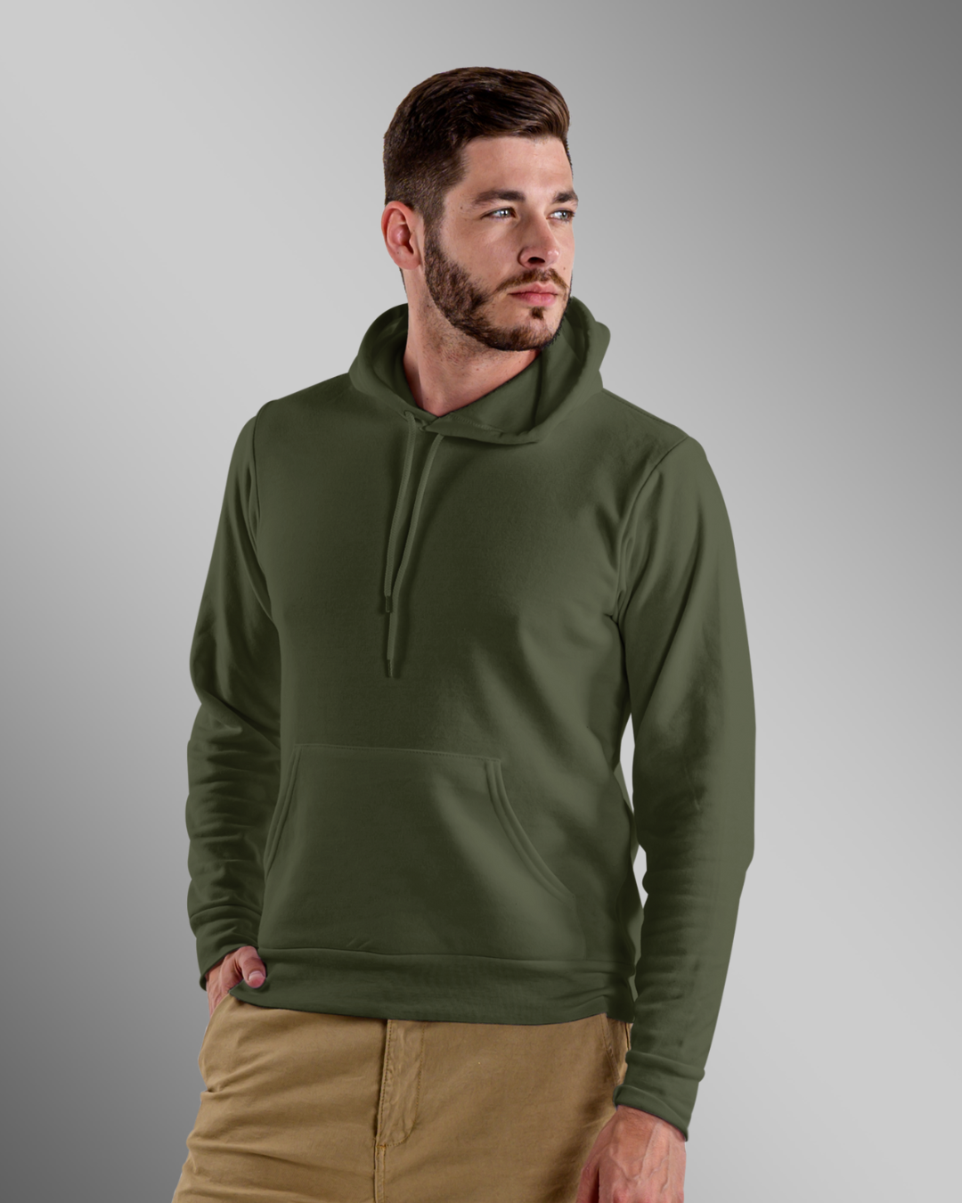 Olive Green Plain - Hoodies for Men