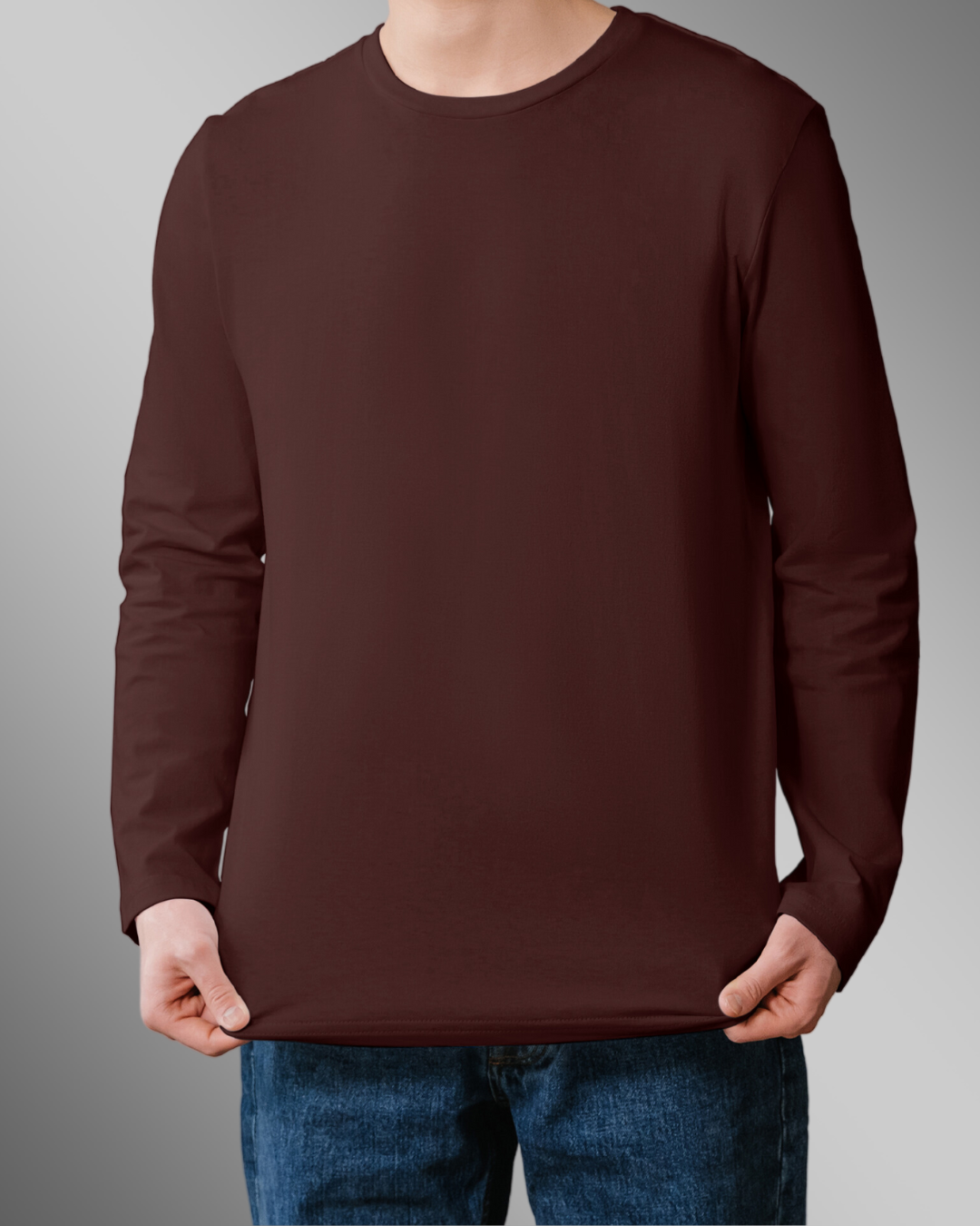 Burgundy Plain-Full Sleeve T Shirt For Men