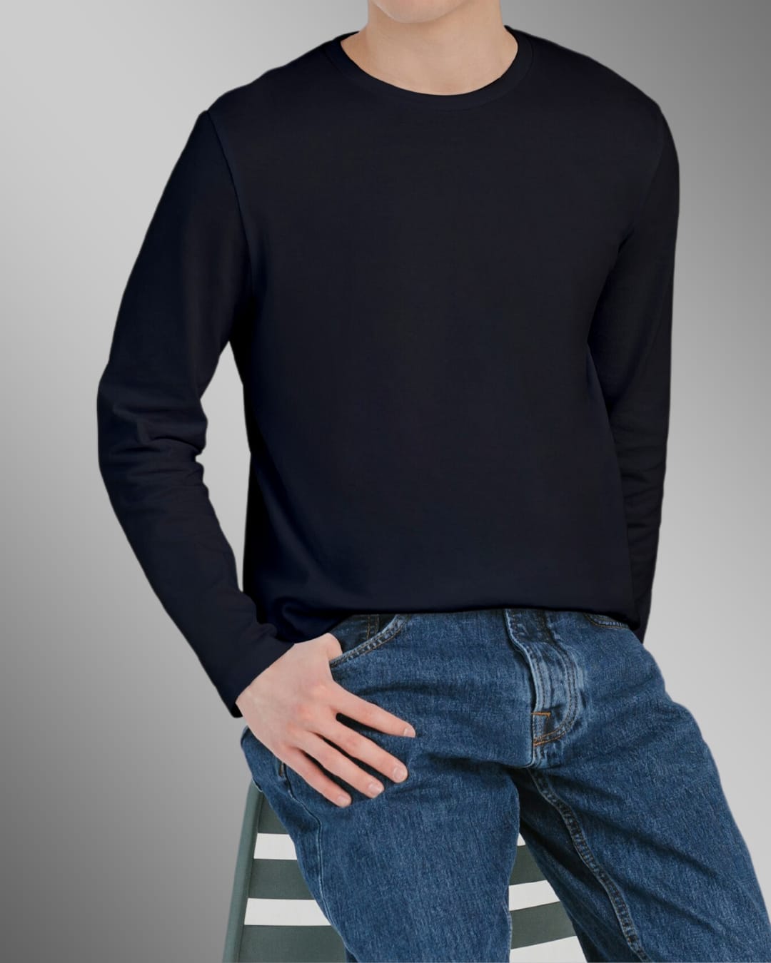 Black Plain-Full Sleeve T Shirt For Men